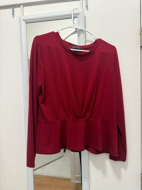 Banana Republic Long Sleeve Peplum Top in Deep Red